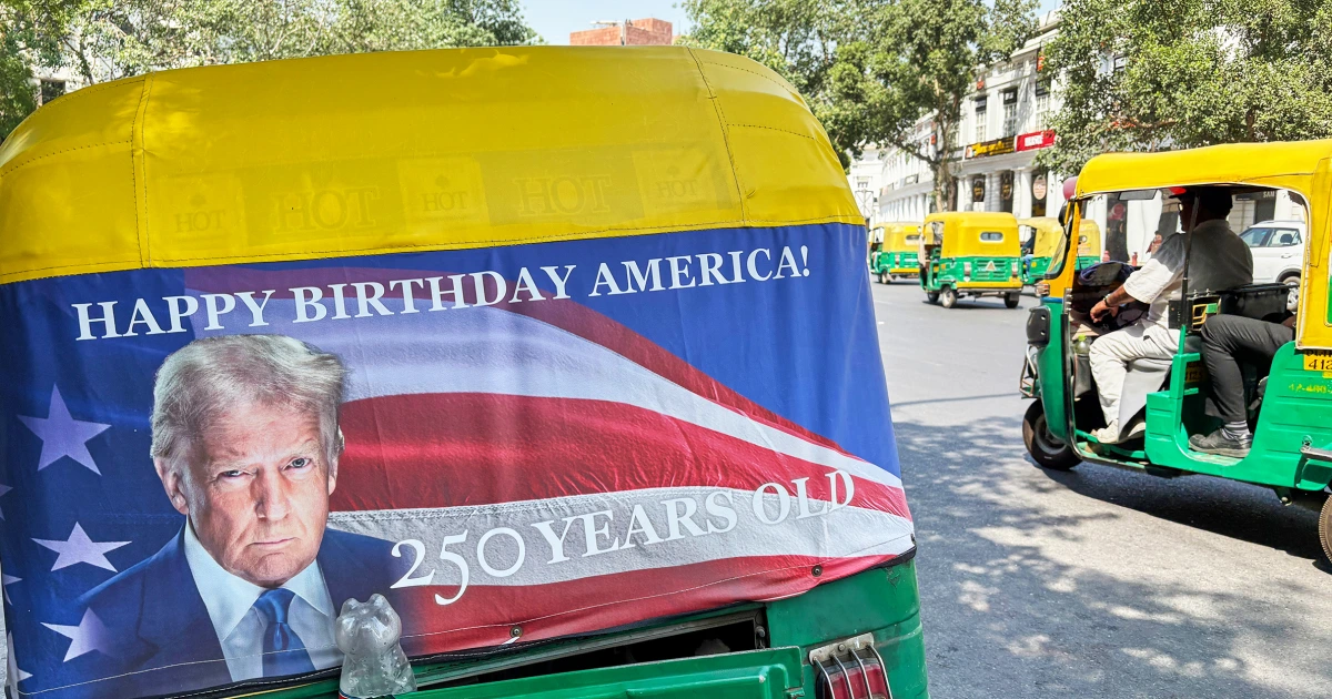 Trump’s portrait hits New Delhi traffic as U.S. Embassy rolls out ‘Happy Birthday America!’ rickshaws