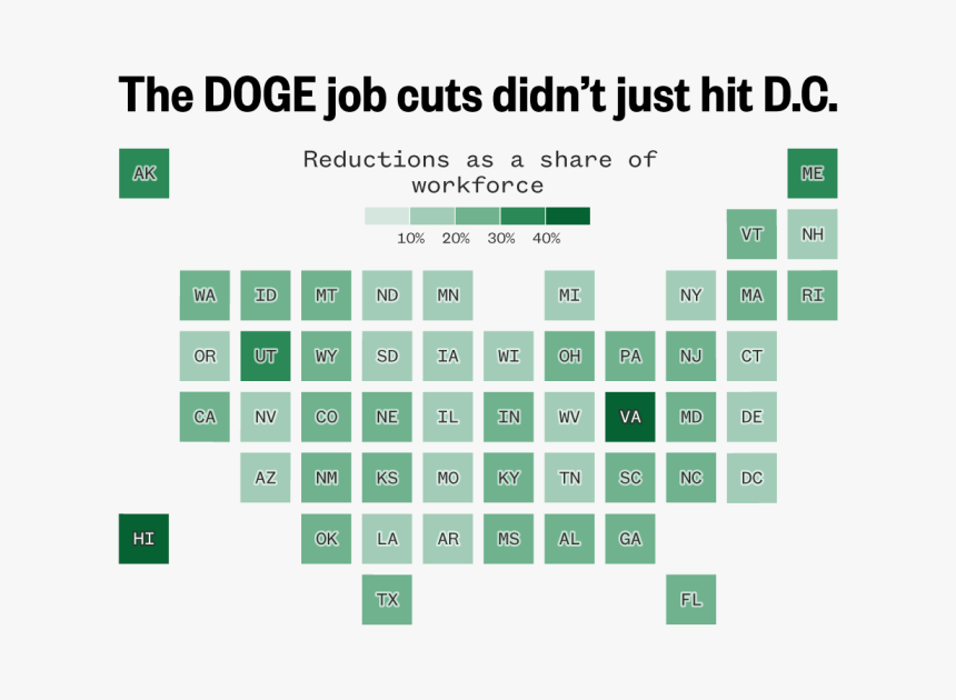 DOGE slashed nearly 400,000 federal jobs, and not just in D.C., data shows