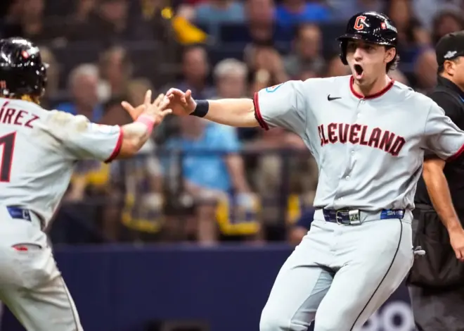 Chase DeLauter and José Ramírez lead the Guardians to a 7-3 win over the Rays in Game 1 of the ALCS